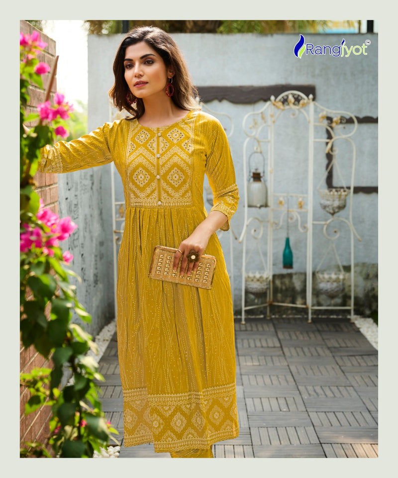 Rangjyot Saarvi Vol-1 Rayon With Foil Printed Work Stylish Designer Attractive Look Fancy Kurti