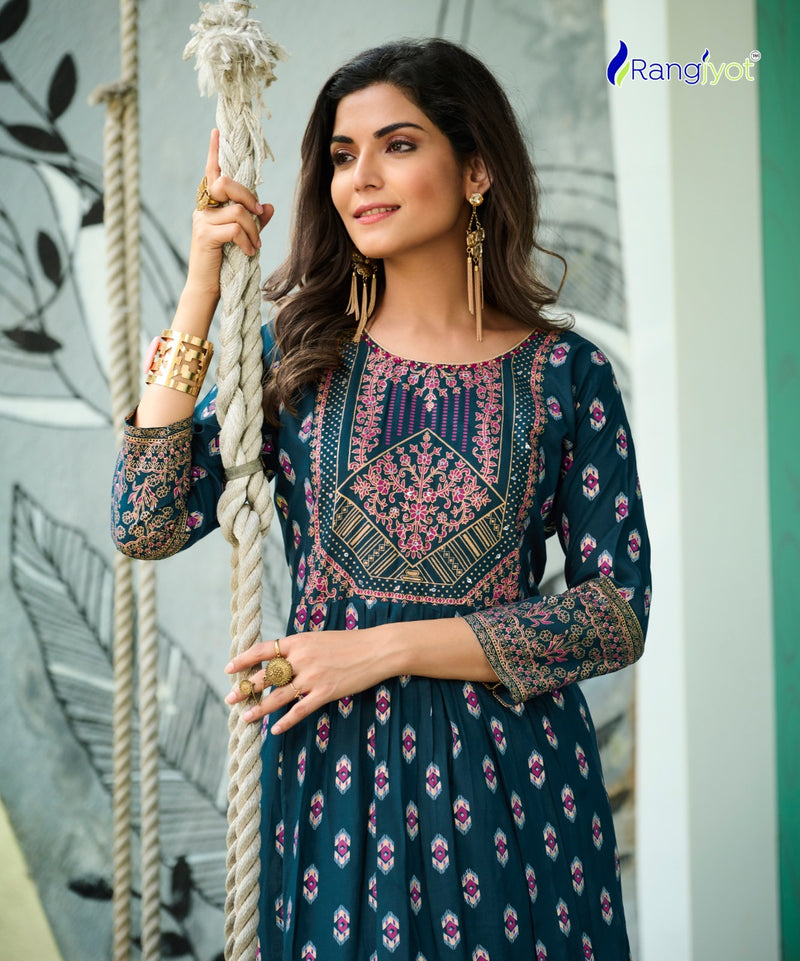 Rangjyot Saarvi Vol-1 Rayon With Foil Printed Work Stylish Designer Attractive Look Fancy Kurti