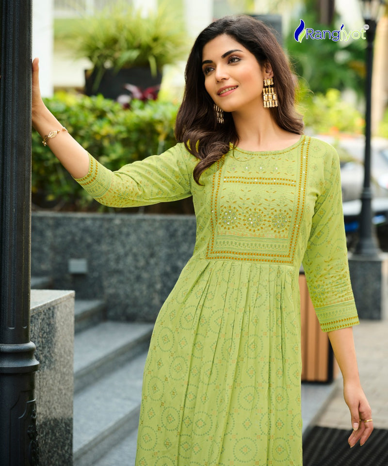 Rangjyot Saarvi Vol-1 Rayon With Foil Printed Work Stylish Designer Attractive Look Fancy Kurti