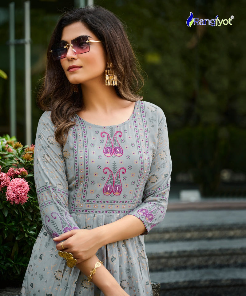 Rangjyot Saarvi Vol-1 Rayon With Foil Printed Work Stylish Designer Attractive Look Fancy Kurti