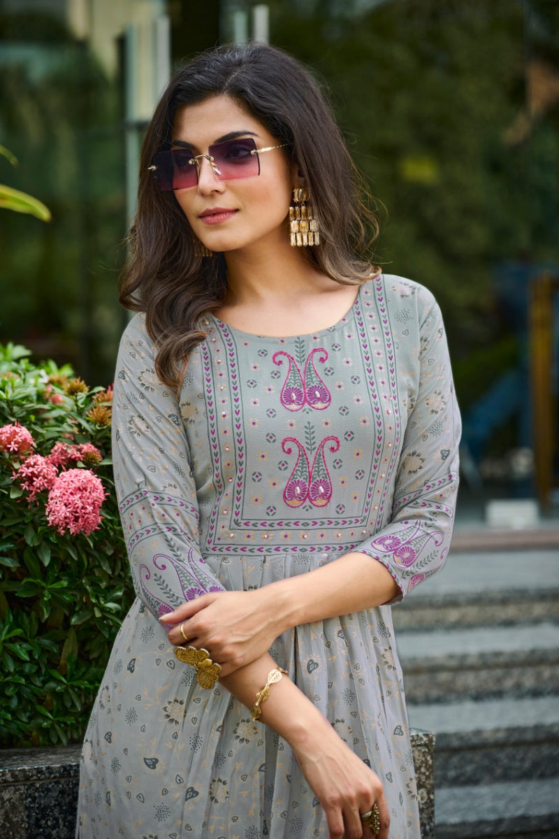 Rangjyot Saarvi Vol-1 Rayon With Foil Printed Work Stylish Designer Attractive Look Fancy Kurti