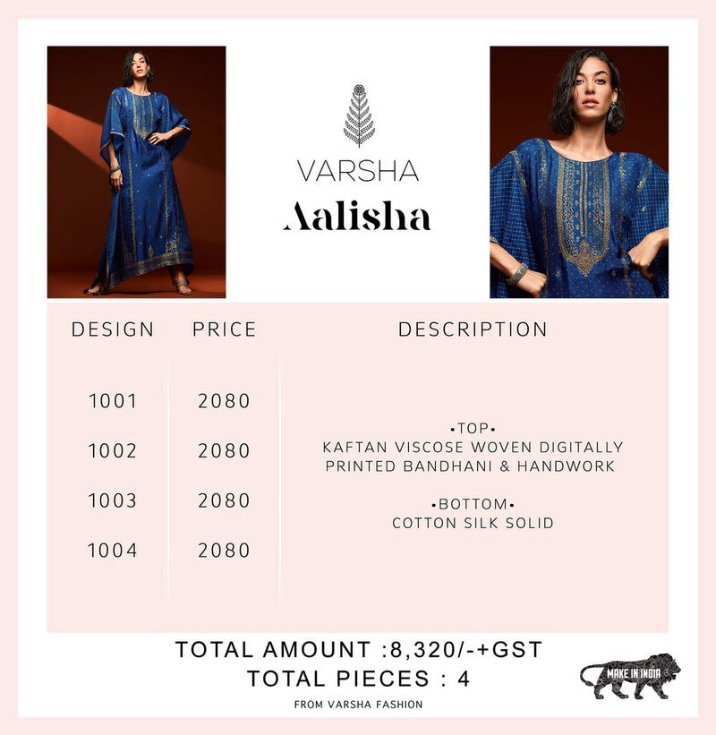 Varsha  Aalisha Kaftan Silk With Beautiful Work Stylish Designer Party Wear Fancy Salwar Suit