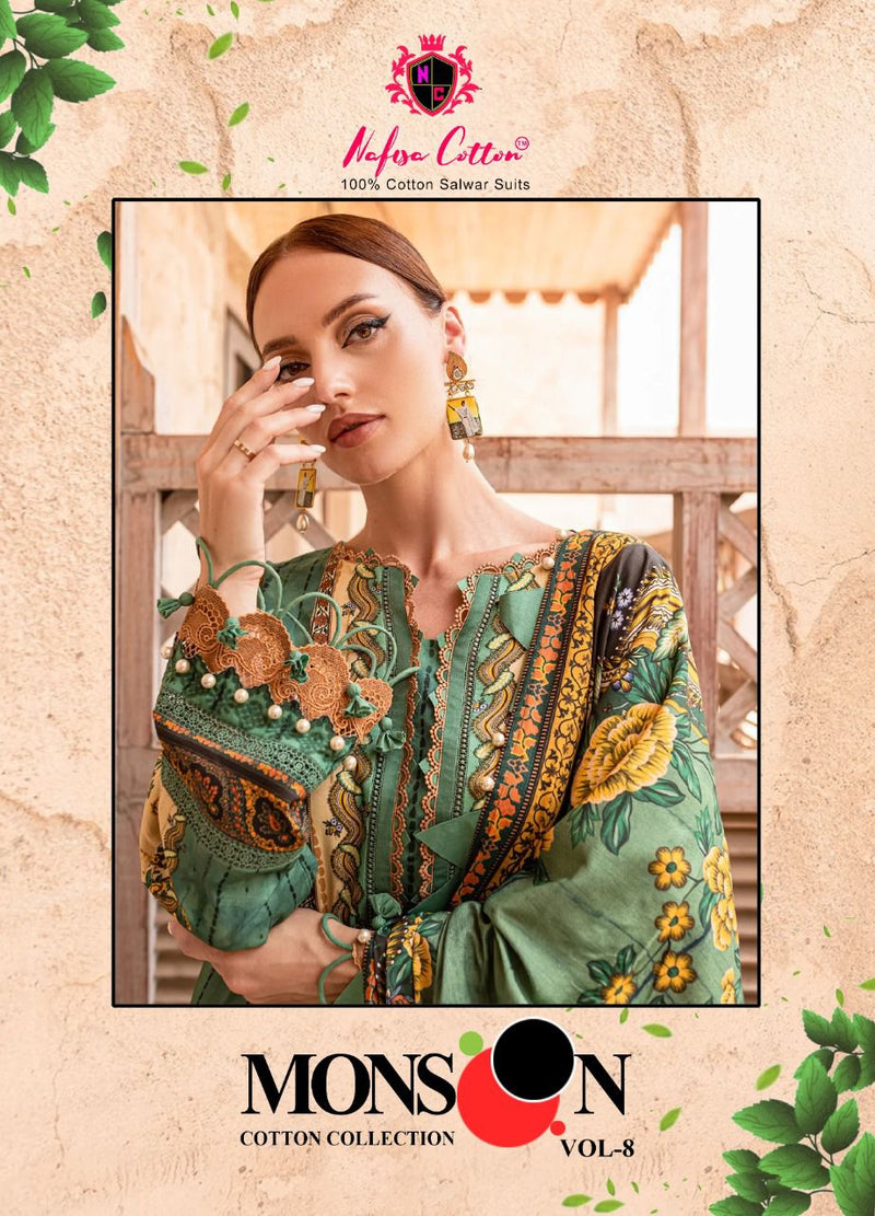 Nafisha Monsoon Collection Vol 07 Pure Cotton With Heavy Embroidery Work Stylish Designer Festive Wear Salwar Kameez