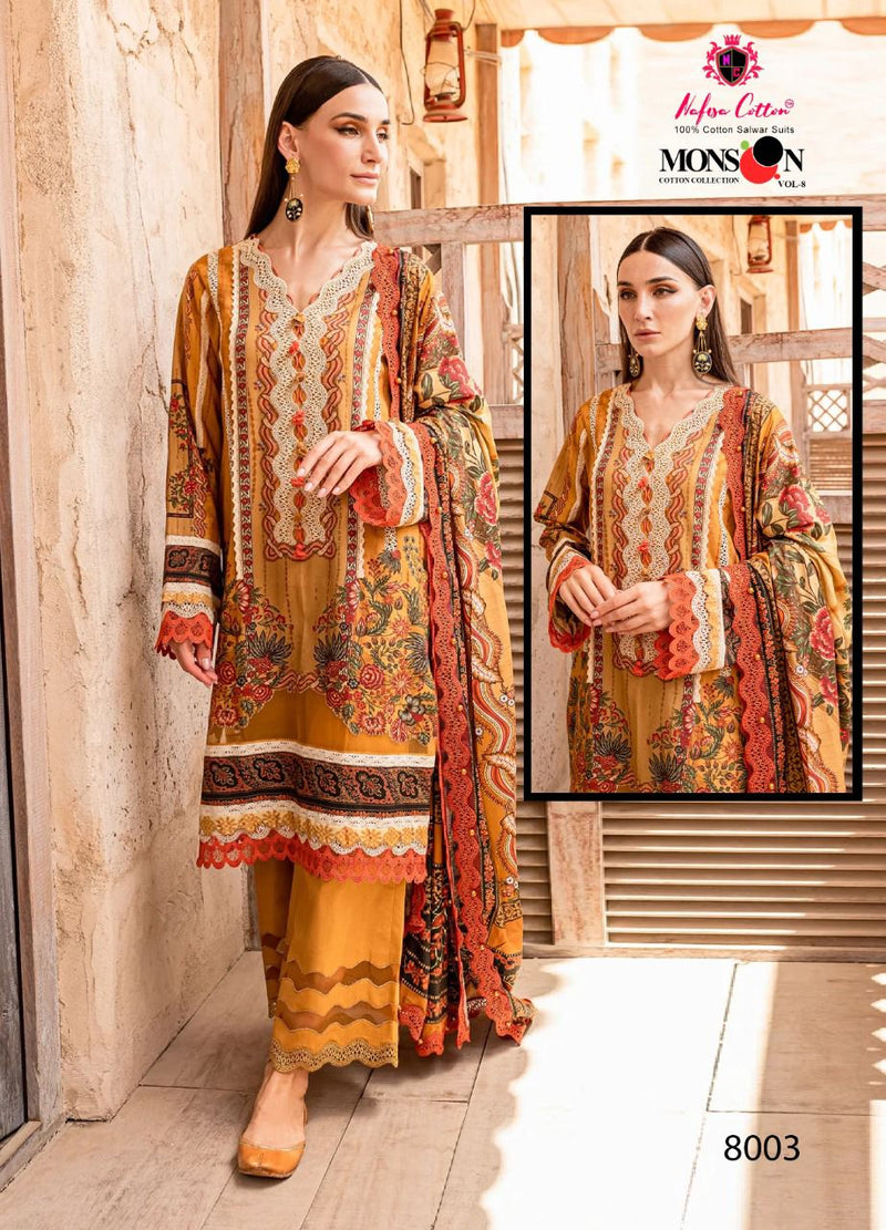 Nafisha Monsoon Collection Vol 07 Pure Cotton With Heavy Embroidery Work Stylish Designer Festive Wear Salwar Kameez