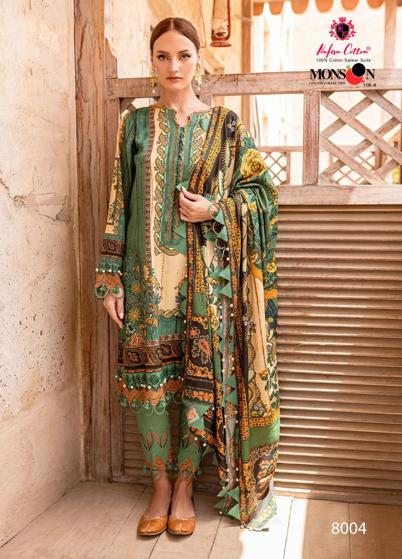Nafisha Monsoon Collection Vol 07 Pure Cotton With Heavy Embroidery Work Stylish Designer Festive Wear Salwar Kameez
