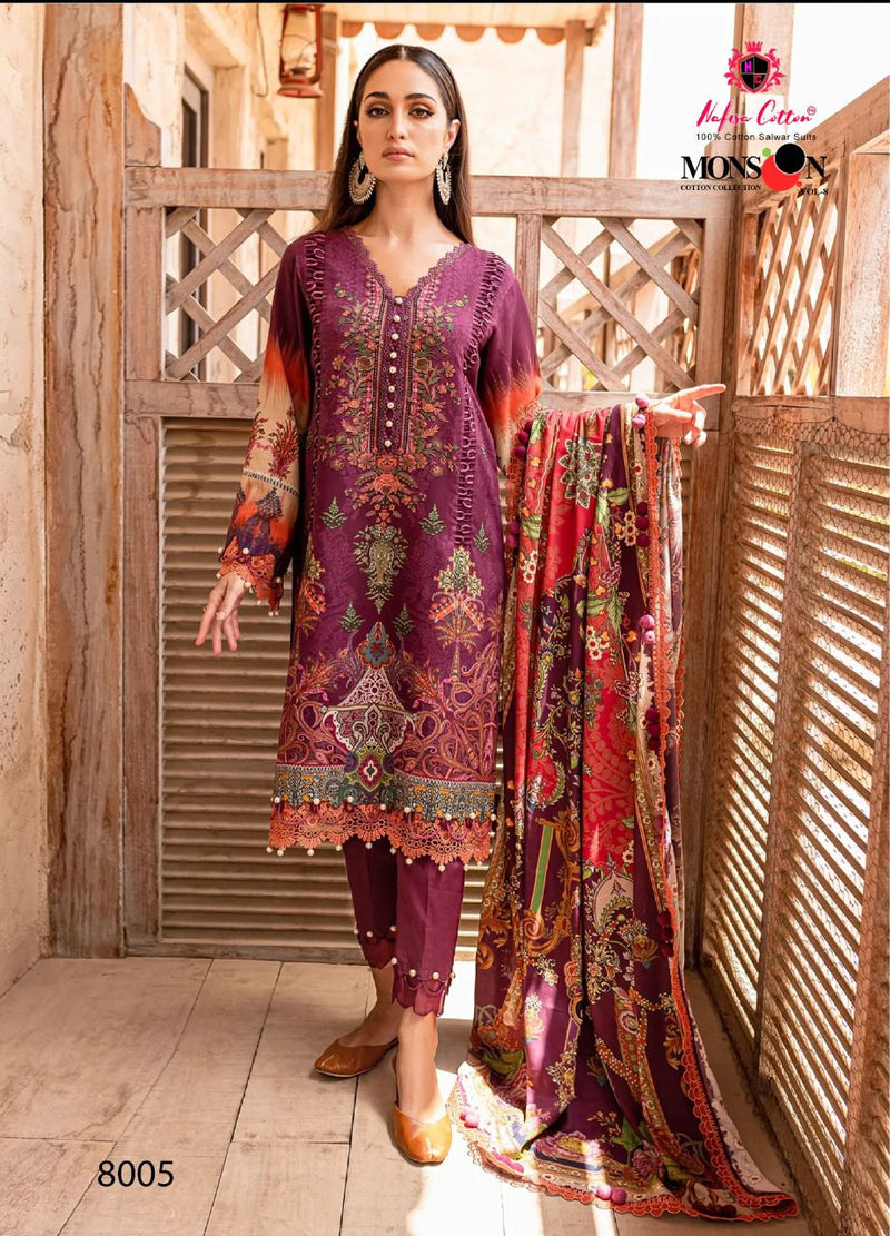 Nafisha Monsoon Collection Vol 07 Pure Cotton With Heavy Embroidery Work Stylish Designer Festive Wear Salwar Kameez