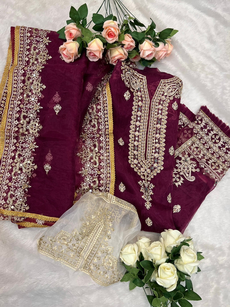 Mehboob Tex  Light Cream Organza With Beautiful Work Stylish Designer Party Wear Salwar Kameez