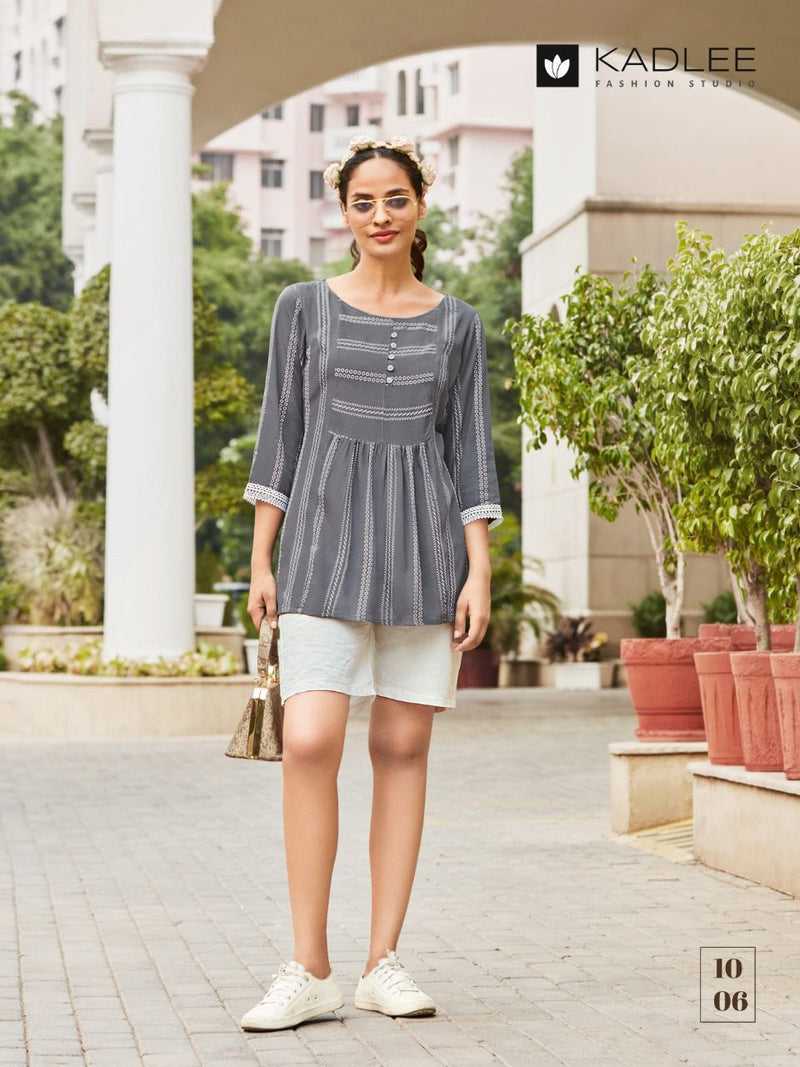 Kadlee Paris Rayon With Heavy Beautiful Work Stylish Designer Party Wear Fancy Shorts Kurti
