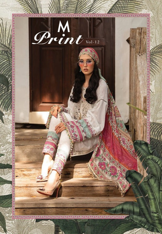 Sharaddha Designs Mprint Vol 12 Pure Cotton With Heavy Embroidery Work Stylish Designer Pakistani Salwar Kameez