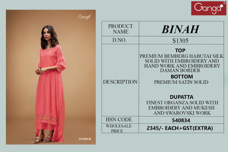 Ganga Dno 1305 Silk With Beautiful Work Stylish Designer Attractive Look Fancy Salwar Kameez