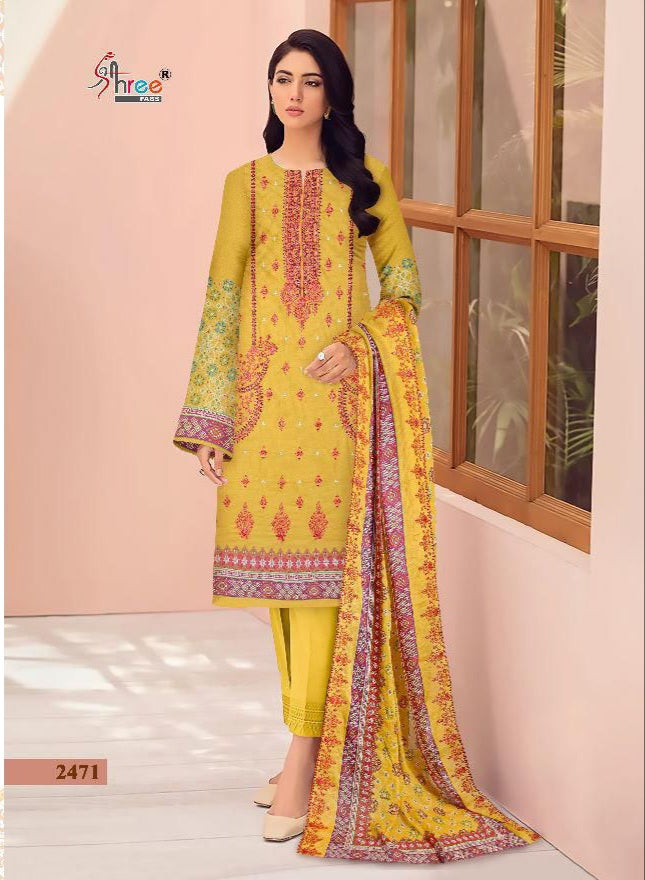 Shree Fabs Dno 2469 To 2471 Pure Cotton With Beautiful Work Stylish Designer Pakistani Salwar Kameez