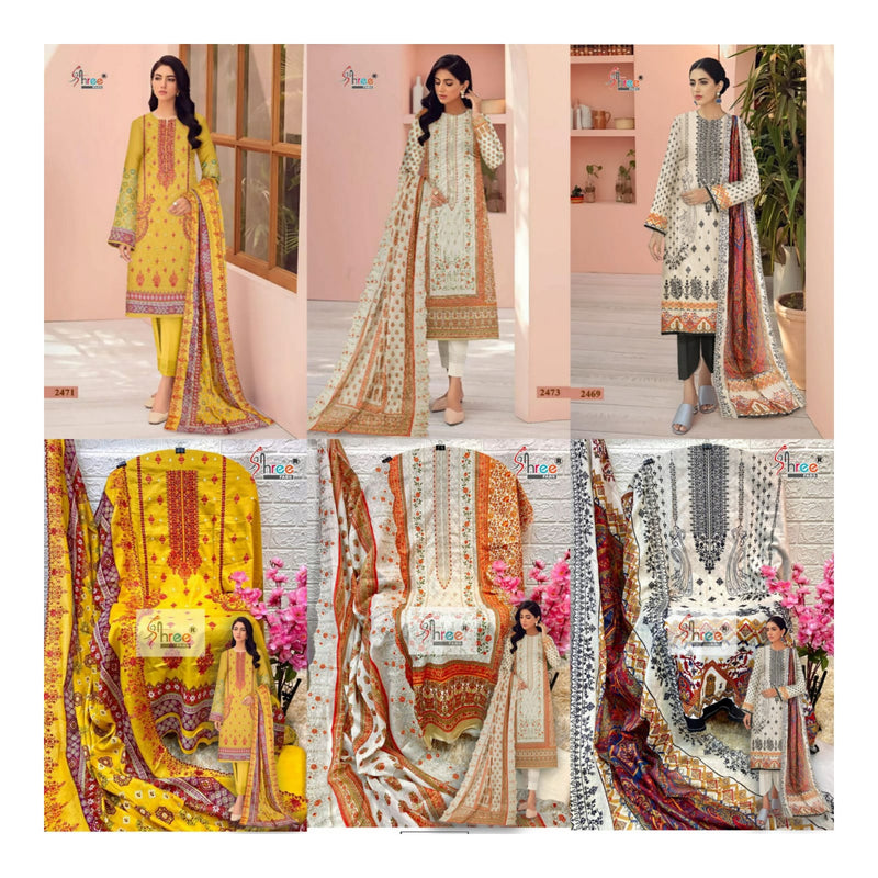 Shree Fabs Dno 2469 To 2471 Pure Cotton With Beautiful Work Stylish Designer Pakistani Salwar Kameez