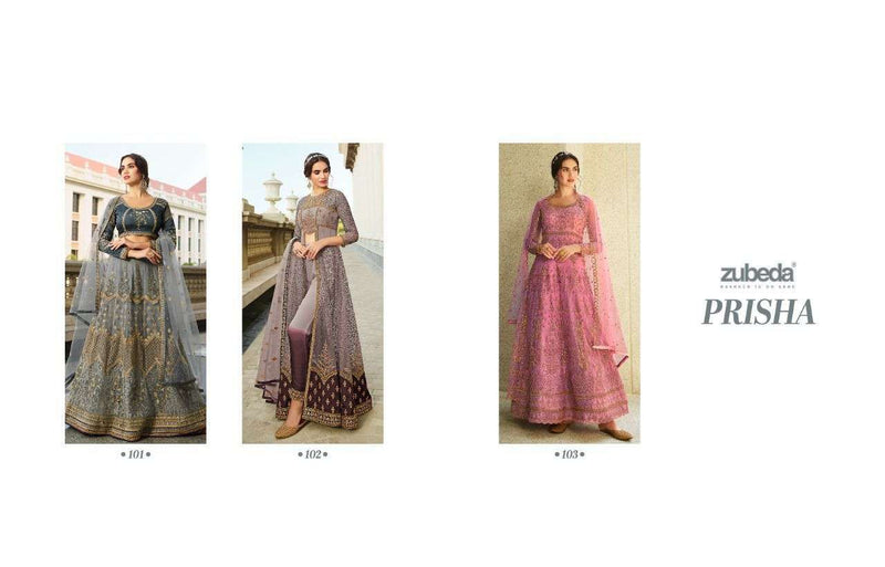 Zubeda Prisha Net With Heavy Beautiful work Stylish Designer Wedding Look Fancy Lehenga