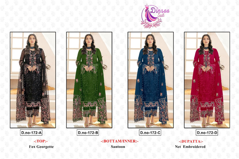Dinsaa Suit Dno 172 Georgette With Heavy Beautiful Work Stylish Designer Wedding Wear Salwar Kameez