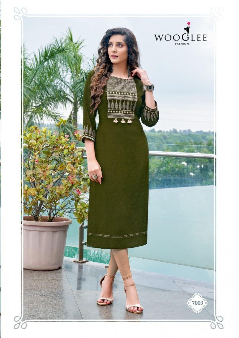 Wooglee 4 Ever Nylone Viscose Embroidery Handwork Kurtis