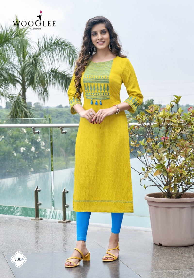 Wooglee 4 Ever Nylone Viscose Embroidery Handwork Kurtis