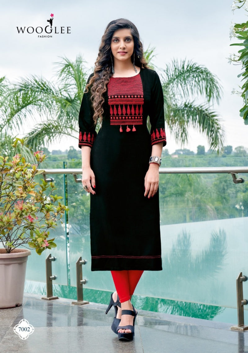 Wooglee 4 Ever Nylone Viscose Embroidery Handwork Kurtis