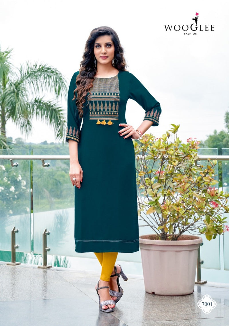 Wooglee 4 Ever Nylone Viscose Embroidery Handwork Kurtis