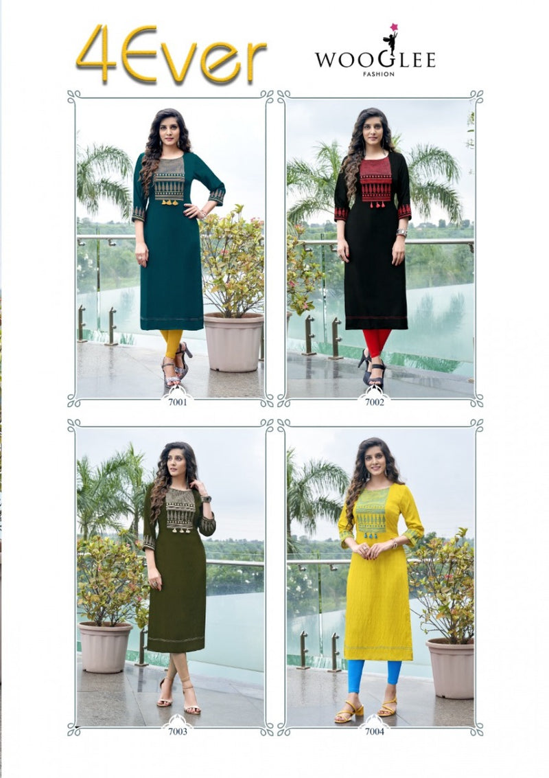 Wooglee 4 Ever Nylone Viscose Embroidery Handwork Kurtis