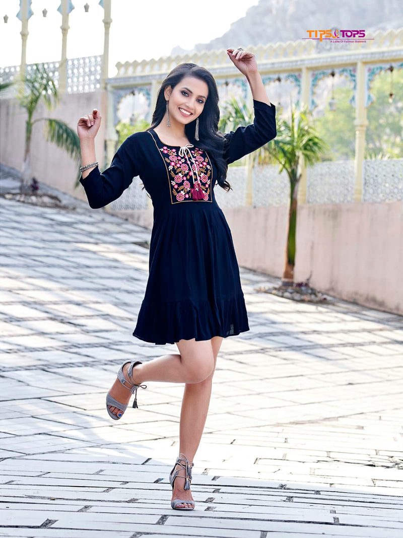 Tips & Tops Yami Vol 3 Rayon With Heavy Embroidery Work Stylish Designer Party Wear Fancy Shorts Kurti
