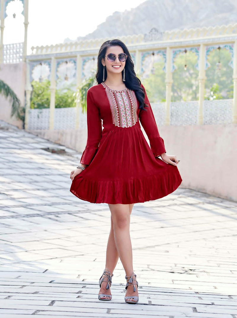 Tips & Tops Yami Vol 3 Rayon With Heavy Embroidery Work Stylish Designer Party Wear Fancy Shorts Kurti