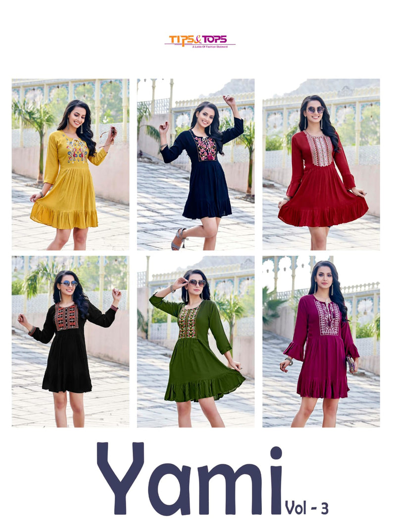 Tips & Tops Yami Vol 3 Rayon With Heavy Embroidery Work Stylish Designer Party Wear Fancy Shorts Kurti