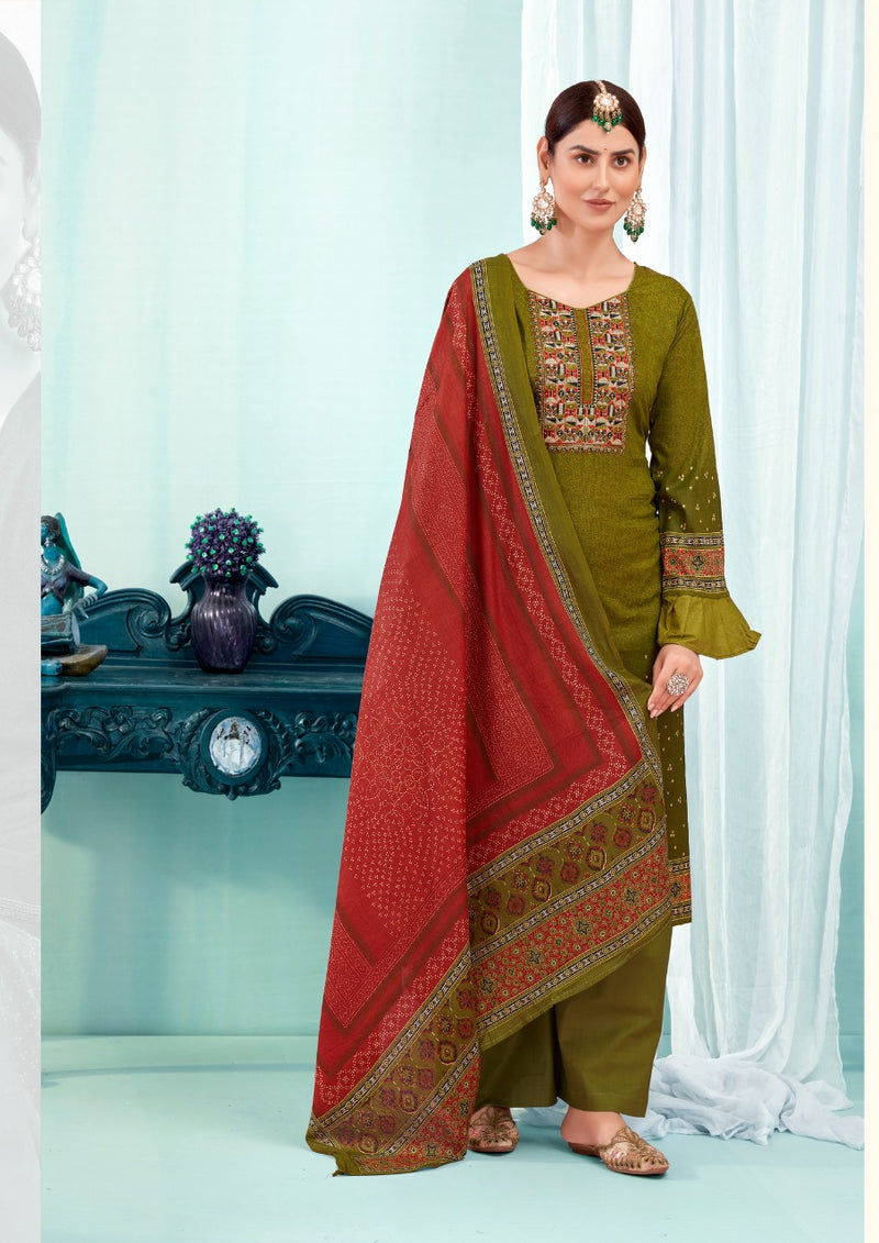 Yashika Trends Naishaa Cotton Printed Festive Wear Salwar Suits With Embroidery Work