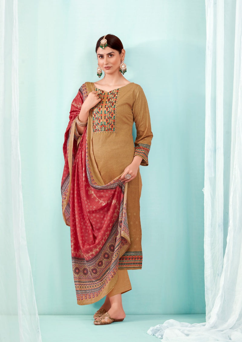 Yashika Trends Naishaa Cotton Printed Festive Wear Salwar Suits With Embroidery Work