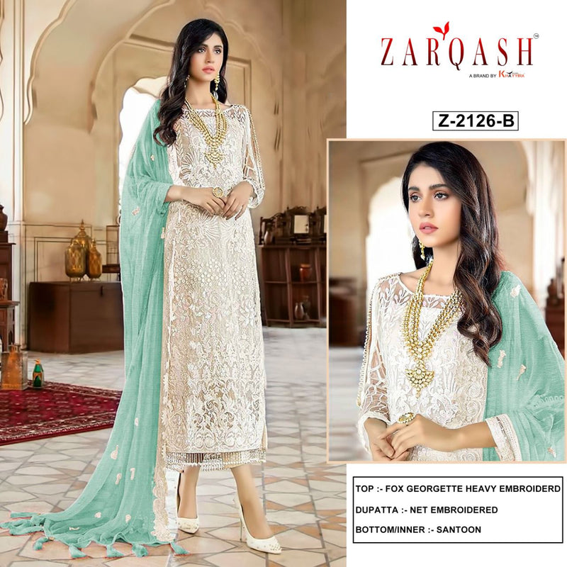 Zarqash Z 2126 Fox Georgette Heavy Embroidered Pakistani Style Party Wear Salwar Kameez