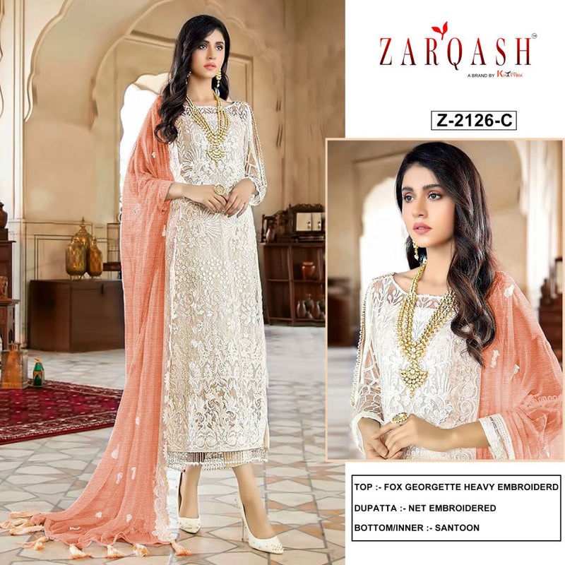 Zarqash Z 2126 Fox Georgette Heavy Embroidered Pakistani Style Party Wear Salwar Kameez