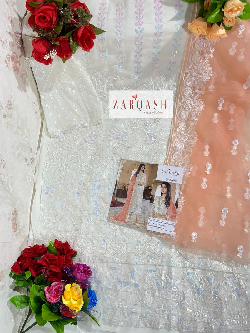 Zarqash Z 2126 Fox Georgette Heavy Embroidered Pakistani Style Party Wear Salwar Kameez