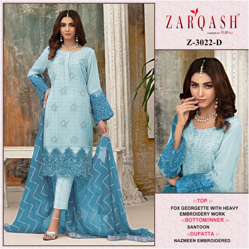 Zarqash Dno 3022 Georgette With Heavy Beautiful Work Stylish Designer Party Wear Salwar Kammez