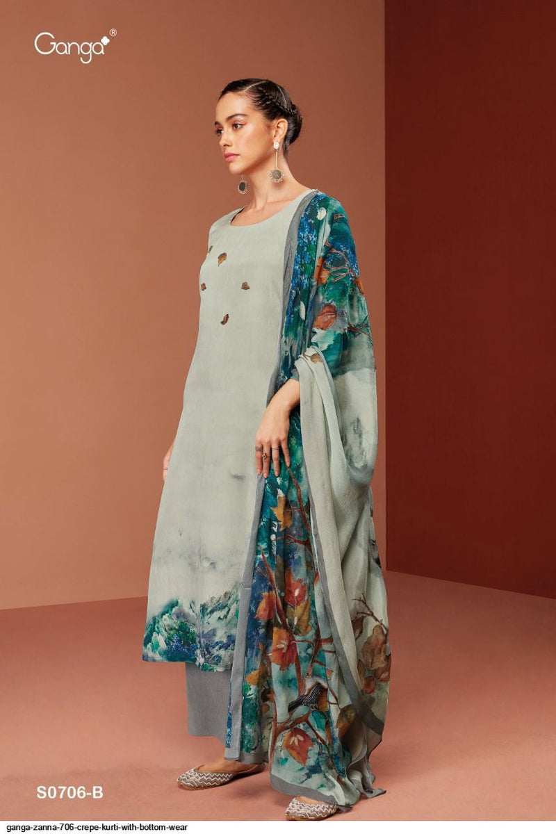 Ganga Zanna Bemberg Crepe Festive Wear Printed Salwar Kameez