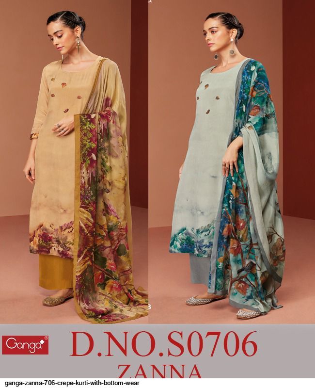 Ganga Zanna Bemberg Crepe Festive Wear Printed Salwar Kameez