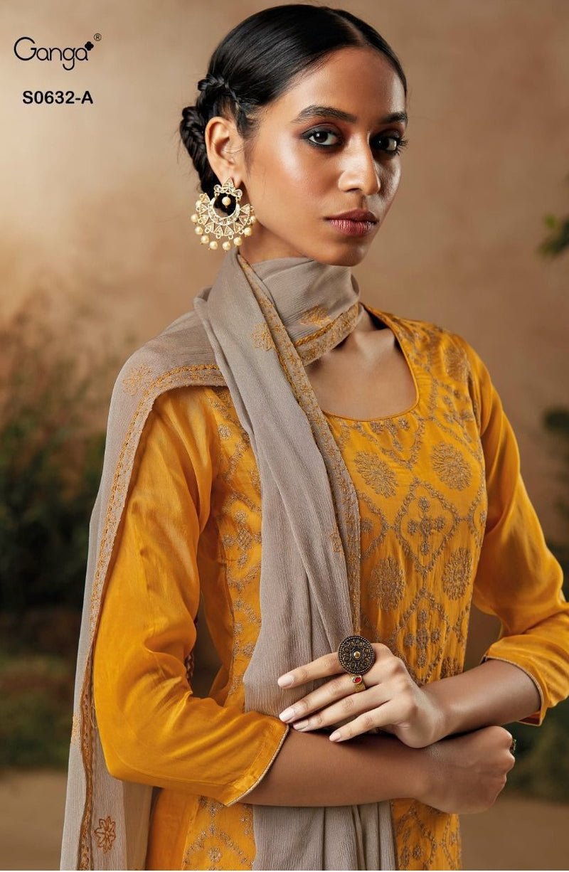 Ganga Zanna 632 Premium Habutai Silk With Heavy Embroidery Party Wear Salwar Kameez