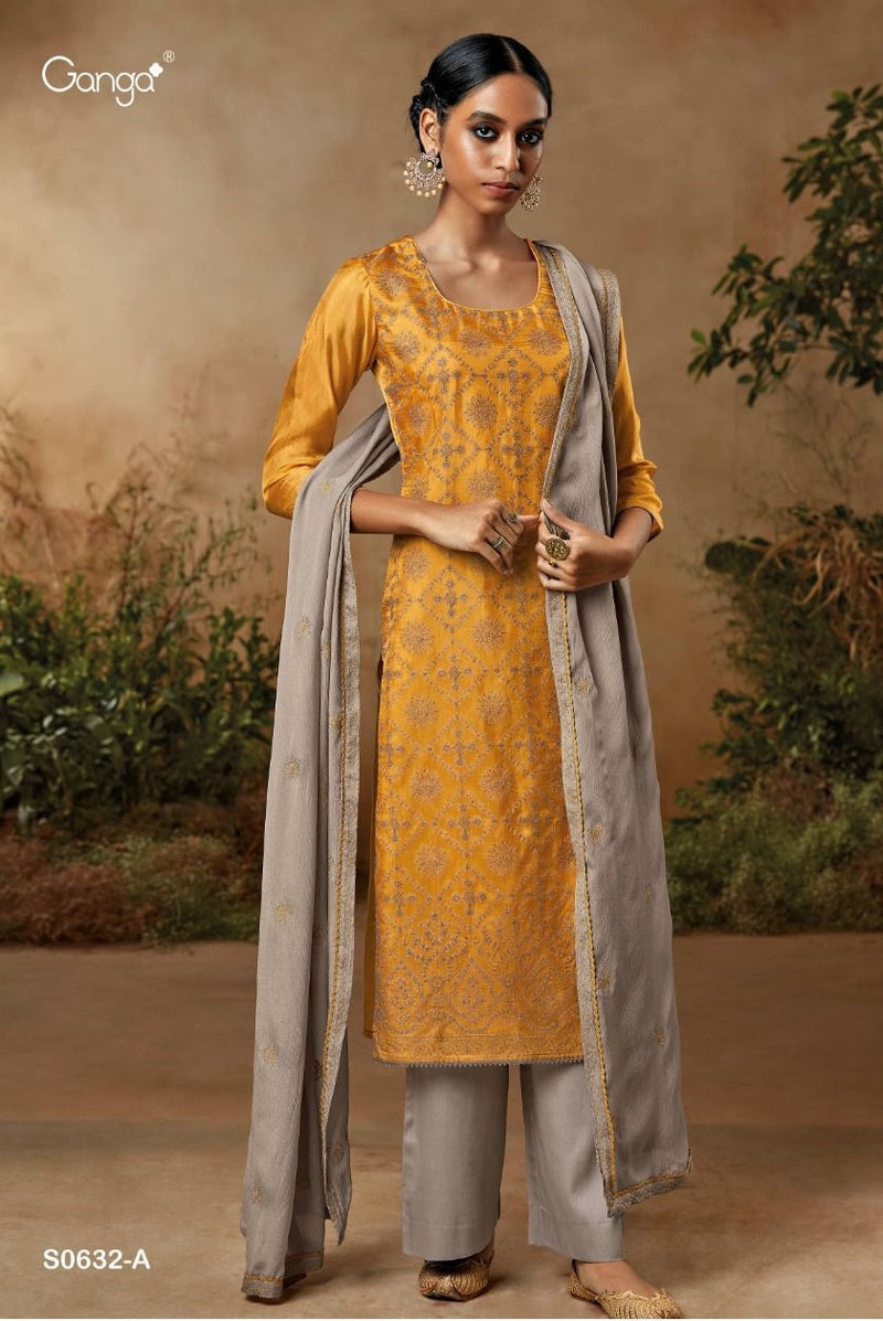 Ganga Zanna 632 Premium Habutai Silk With Heavy Embroidery Party Wear Salwar Kameez