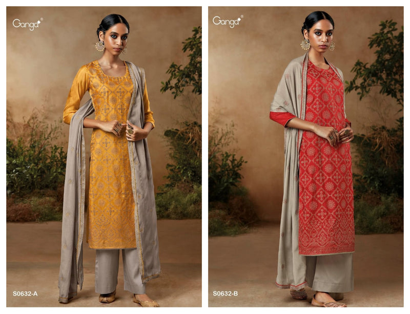 Ganga Zanna 632 Premium Habutai Silk With Heavy Embroidery Party Wear Salwar Kameez