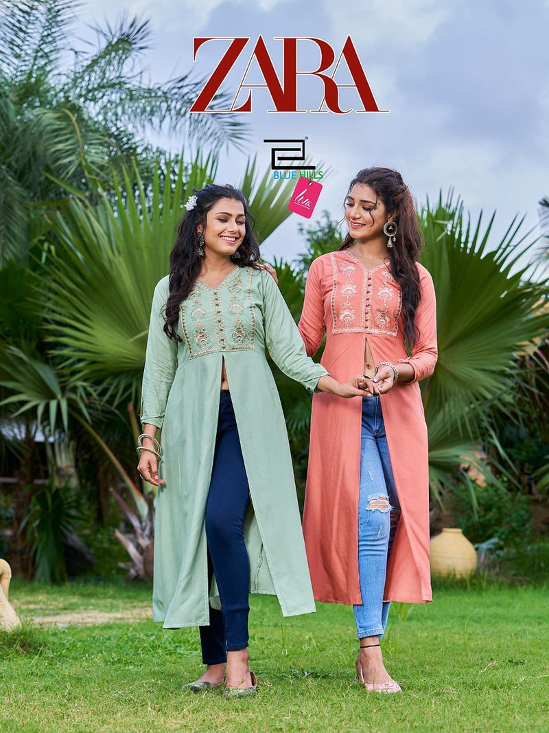 Blue Hills Zara Rayon With heavy Embroidery Work Stylish Designer Party Wear Fancy Long Kurti
