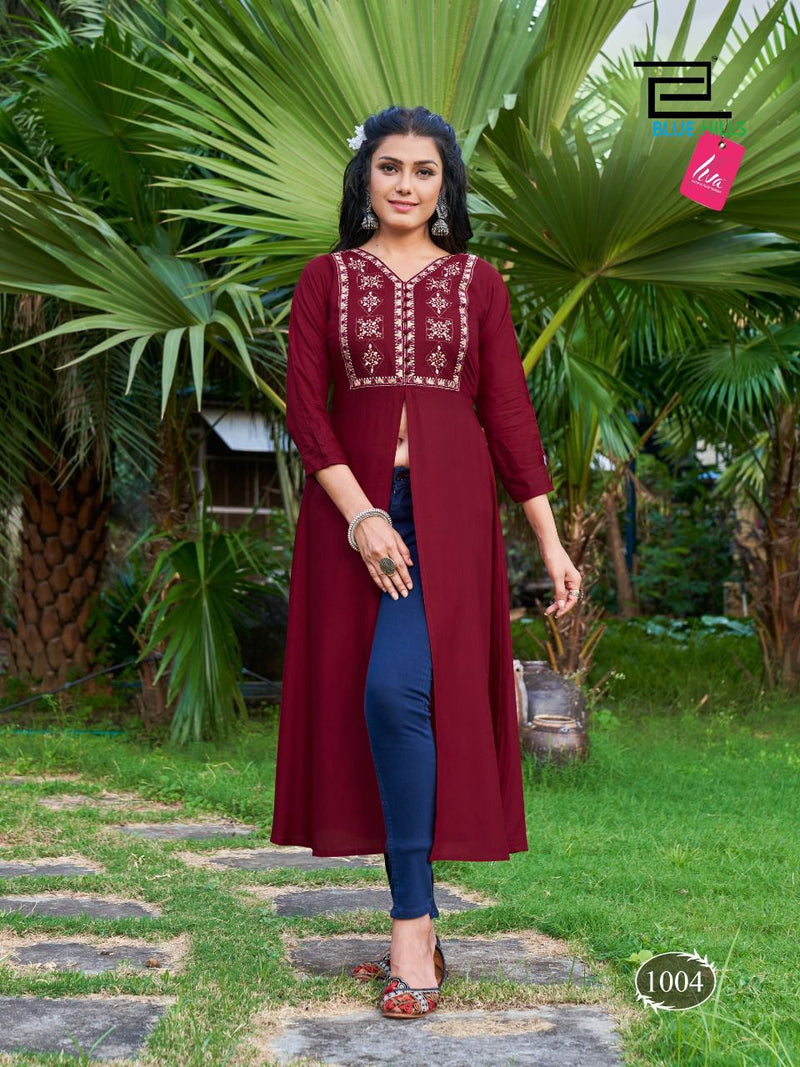 Blue Hills Zara Rayon With heavy Embroidery Work Stylish Designer Party Wear Fancy Long Kurti