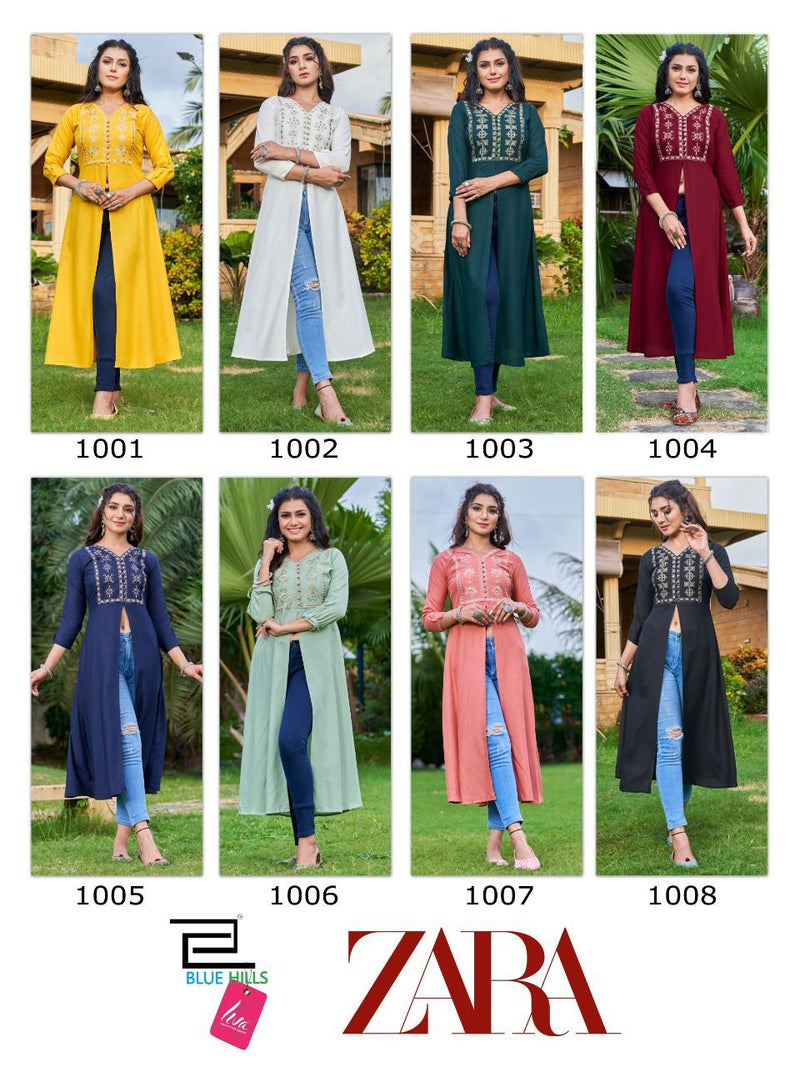 Blue Hills Zara Rayon With heavy Embroidery Work Stylish Designer Party Wear Fancy Long Kurti