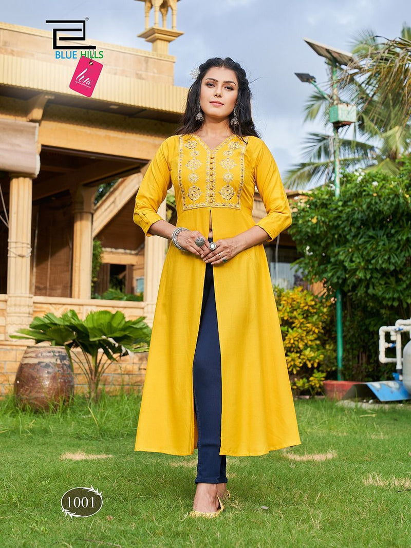 Blue Hills Zara Rayon With heavy Embroidery Work Stylish Designer Party Wear Fancy Long Kurti