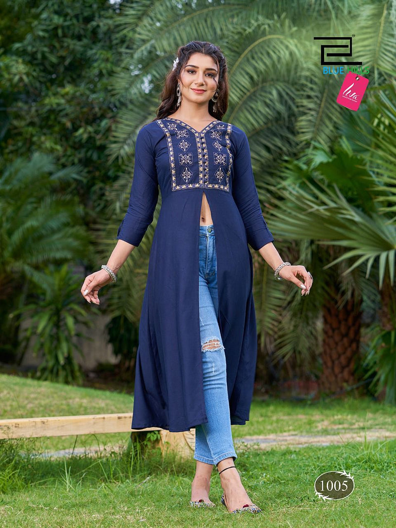 Blue Hills Zara Rayon With heavy Embroidery Work Stylish Designer Party Wear Fancy Long Kurti