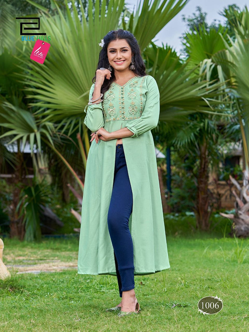 Blue Hills Zara Rayon With heavy Embroidery Work Stylish Designer Party Wear Fancy Long Kurti