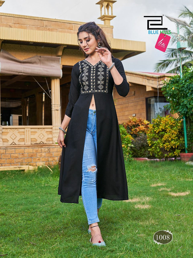 Blue Hills Zara Rayon With heavy Embroidery Work Stylish Designer Party Wear Fancy Long Kurti