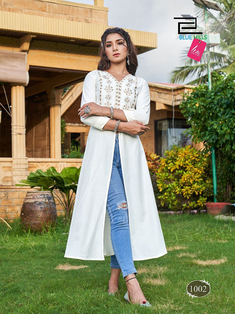 Blue Hills Zara Rayon With heavy Embroidery Work Stylish Designer Party Wear Fancy Long Kurti