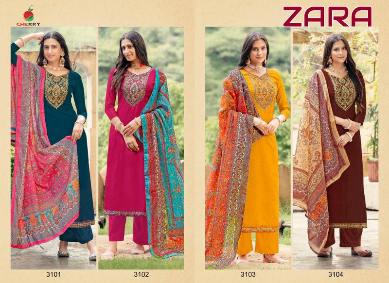 Cherry Zara Pure Parmpara Silk With Heavy Embroidery Work Stylish Designer Festive Wear Salwar Suit