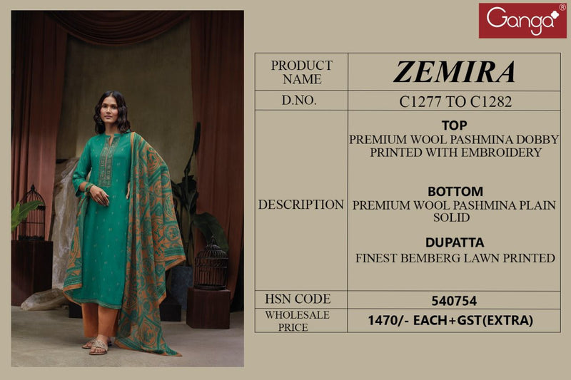 Ganga Zemira Pashmina With Fancy Printed Work Stylish Designer Classic Look Salwar Suit