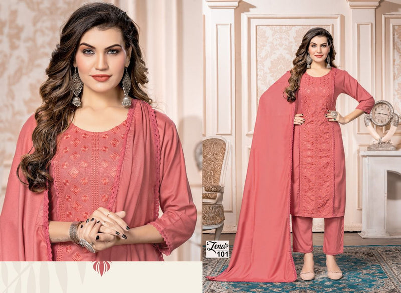 Trendy Zena Rayon With Heavy Embroidery Work Stylish Designer Fancy Look Salwar Kameez