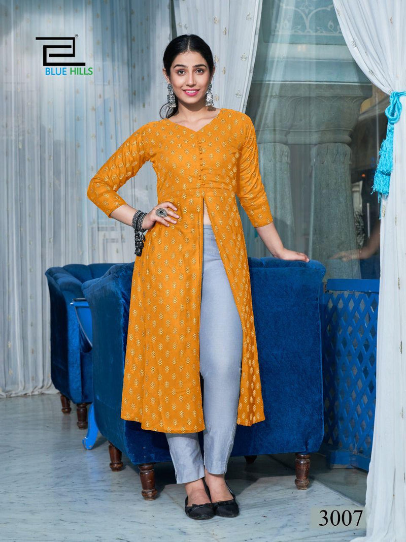 Blue Hills Zia Vol 3 Rayon With Foil Printed Work Stylish Designer Fancy Long Kurti