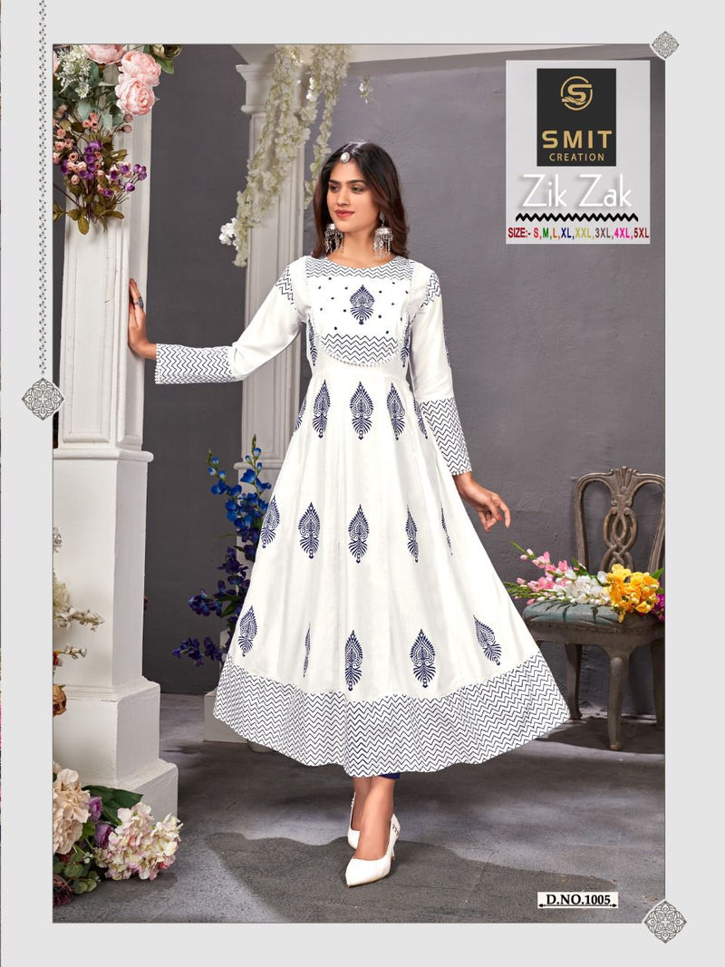 Poonam Zik Zak Rayon With Printed Work Stylish Designer Fancy Long Gown
